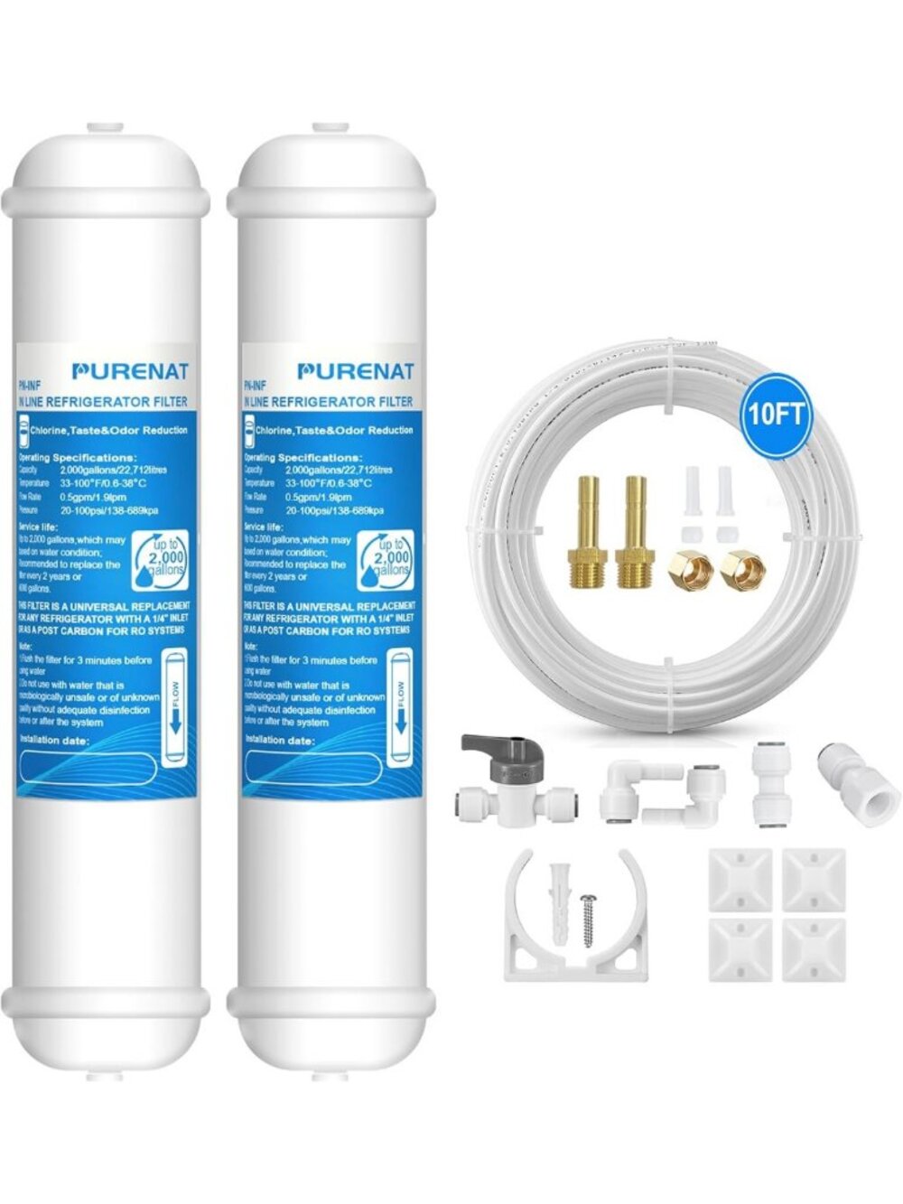 Inline Water Filter for Refrigerator & Ice Maker - 2 Pack, Easy Install, Clean